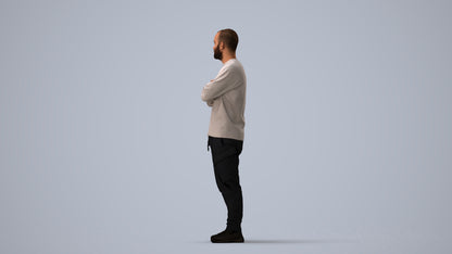 3D human model man casual standing, photogrammetry scanned person for archviz, three-quarter view render