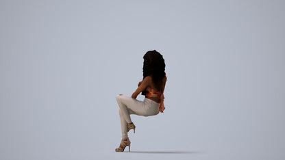 3D people model woman casual sitting, scanned human for 3ds Max rendering, three-quarter view render