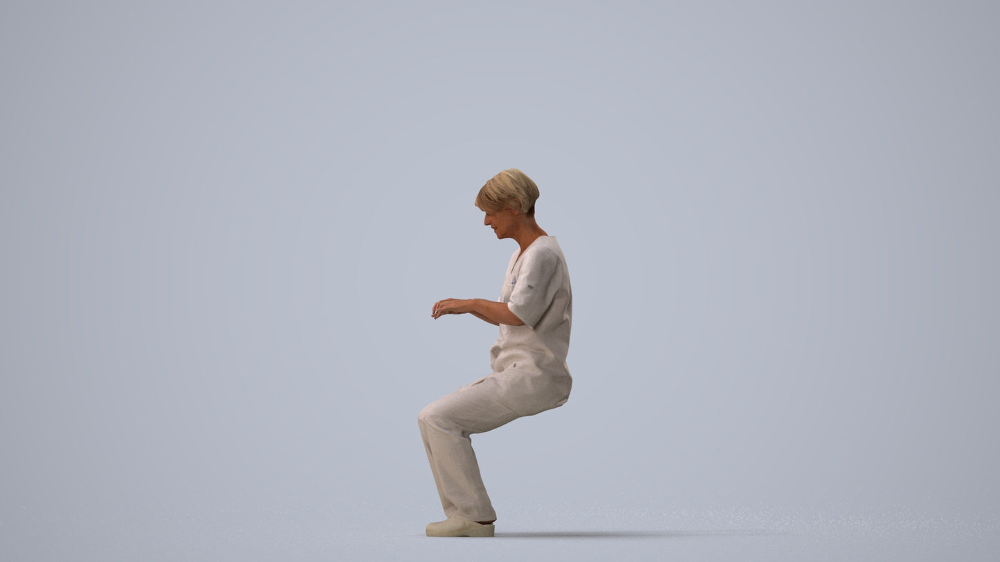 realistic 3D human senior woman medical, archviz people FBX OBJ for Blender, three-quarter view render