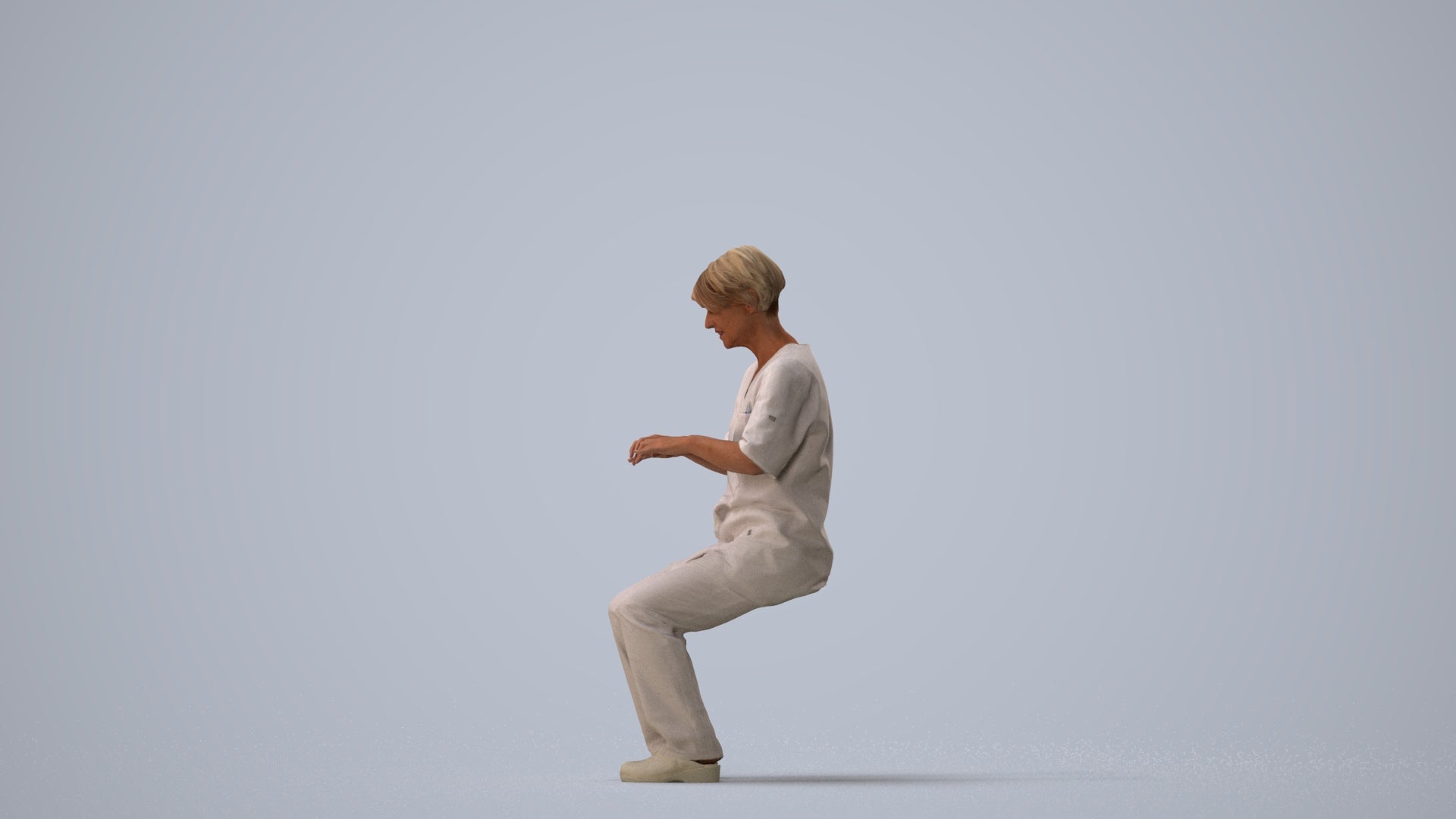 realistic 3D human senior woman medical, archviz people FBX OBJ for Blender, three-quarter view render