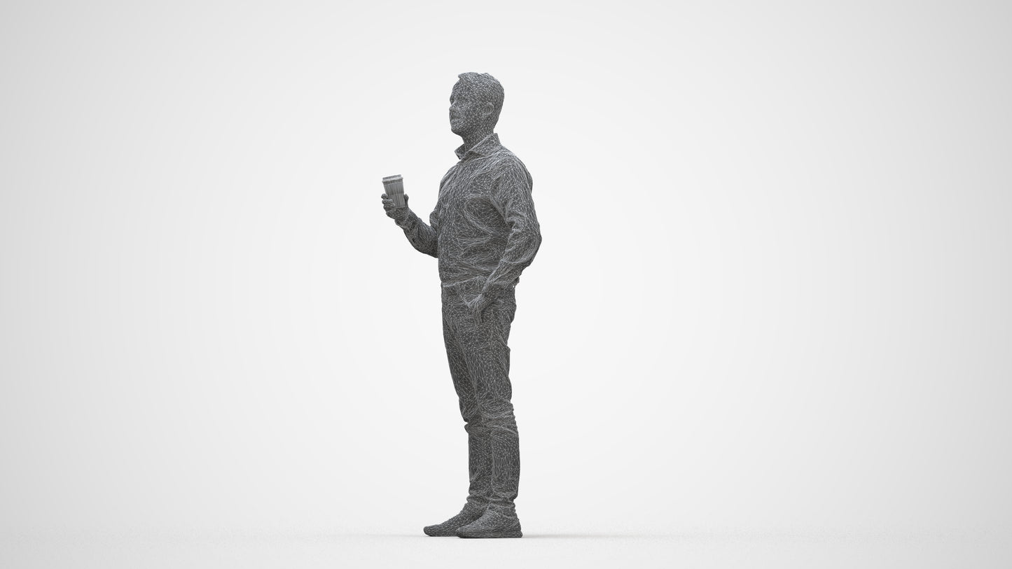 3D scanned man business, photorealistic archviz people for Enscape and SketchUp, wireframe back view