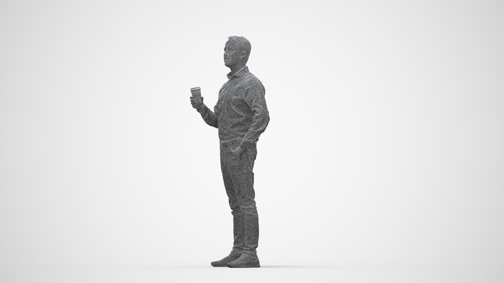 3D scanned man business, photorealistic archviz people for Enscape and SketchUp, wireframe back view