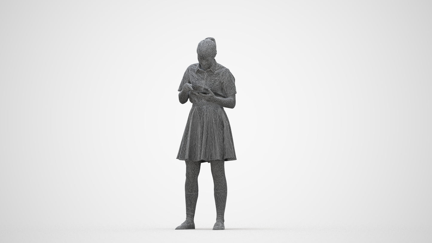 realistic 3D human girl kids, archviz people FBX OBJ for Blender, wireframe back view