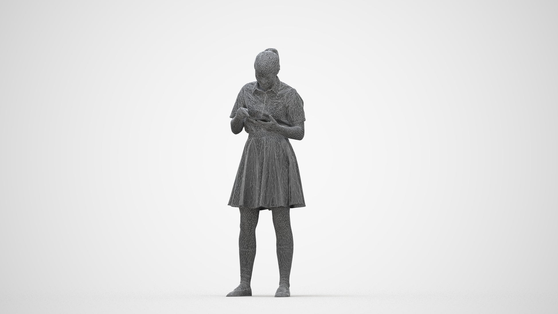 realistic 3D human girl kids, archviz people FBX OBJ for Blender, wireframe back view