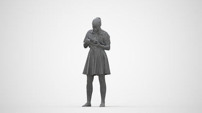 realistic 3D human girl kids, archviz people FBX OBJ for Blender, wireframe back view