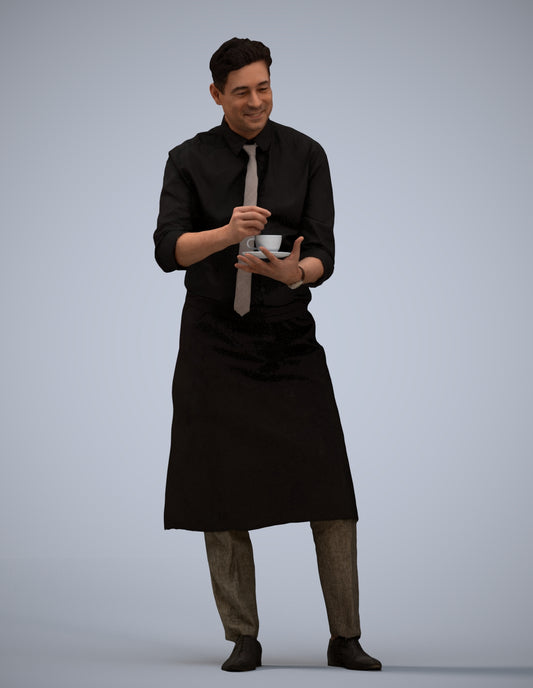 photogrammetry 3D man hospitality, realistic human model archviz FBX