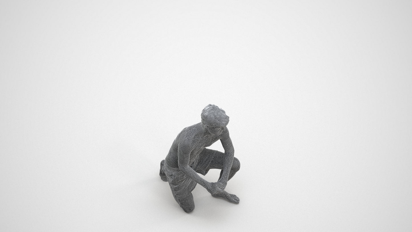 3D people model man pool, scanned human for 3ds Max rendering, wireframe three-quarter view