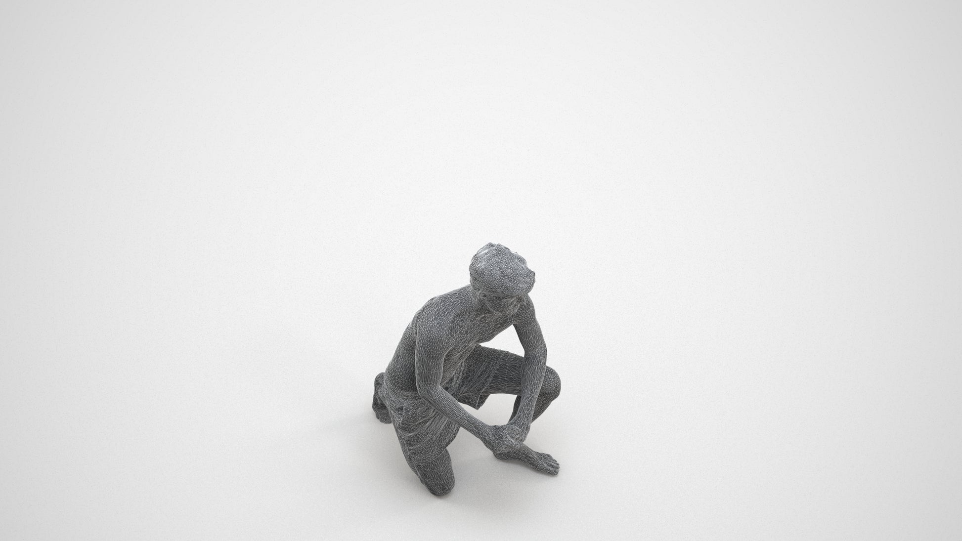 3D people model man pool, scanned human for 3ds Max rendering, wireframe three-quarter view