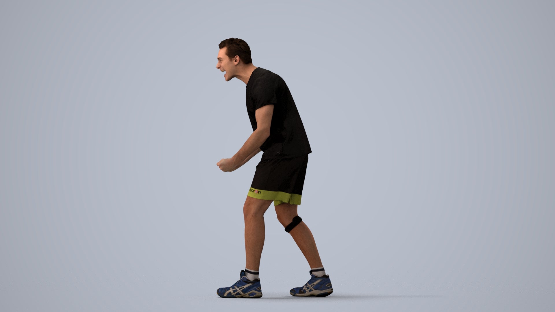 3D human model man sport, photogrammetry scanned person for archviz, three-quarter view render