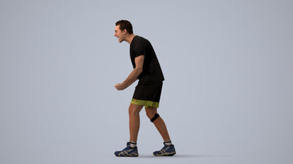 3D human model man sport, photogrammetry scanned person for archviz, three-quarter view render