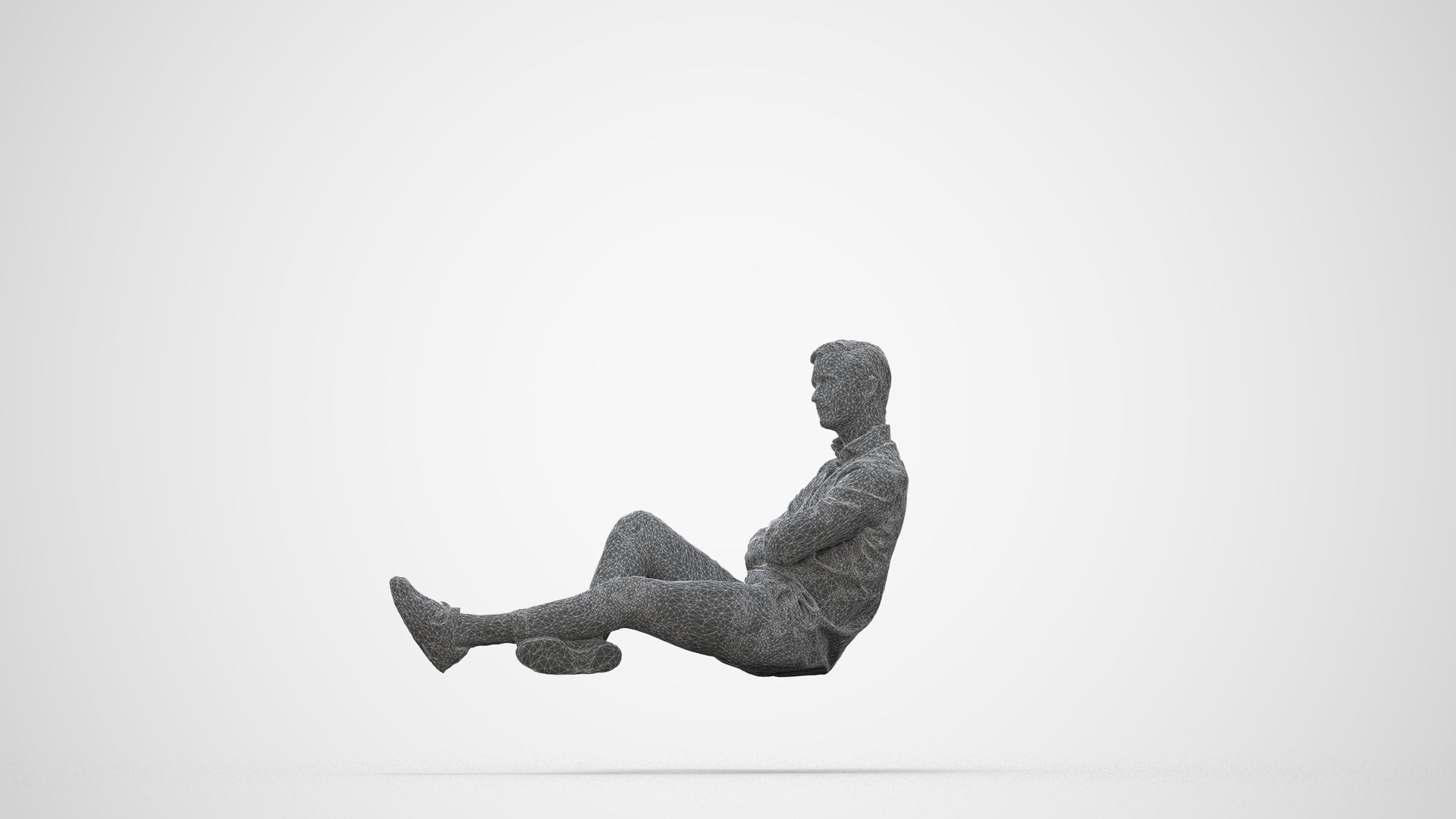 realistic 3D human man casual sitting, archviz people FBX OBJ for Blender, wireframe back view
