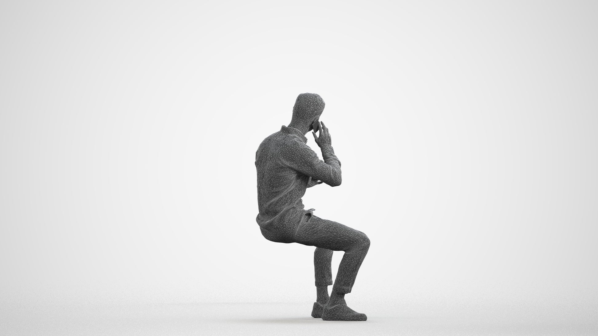 realistic 3D people man casual sitting, render-ready for V-Ray and Corona, FBX OBJ, wireframe front view