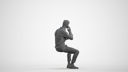 realistic 3D people man casual sitting, render-ready for V-Ray and Corona, FBX OBJ, wireframe front view