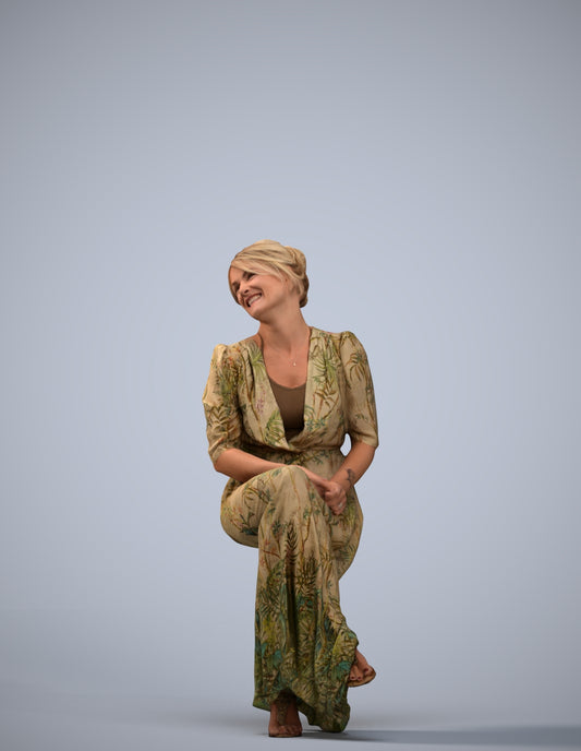 3D scanned woman sitting casual, photorealistic archviz people for Enscape and SketchUp