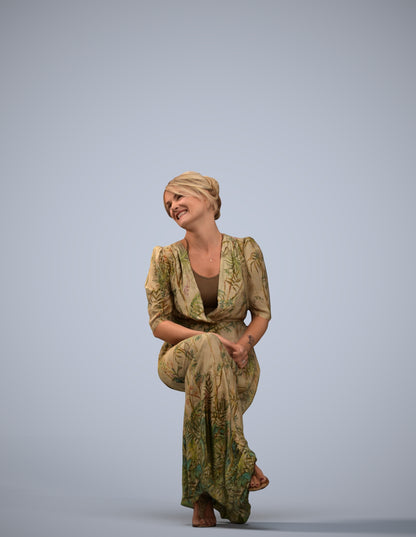3D scanned woman sitting casual, photorealistic archviz people for Enscape and SketchUp