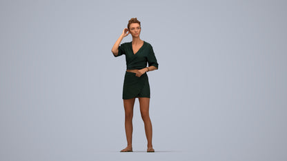 3D human model woman casual standing, photogrammetry scanned person for archviz, top-down view render