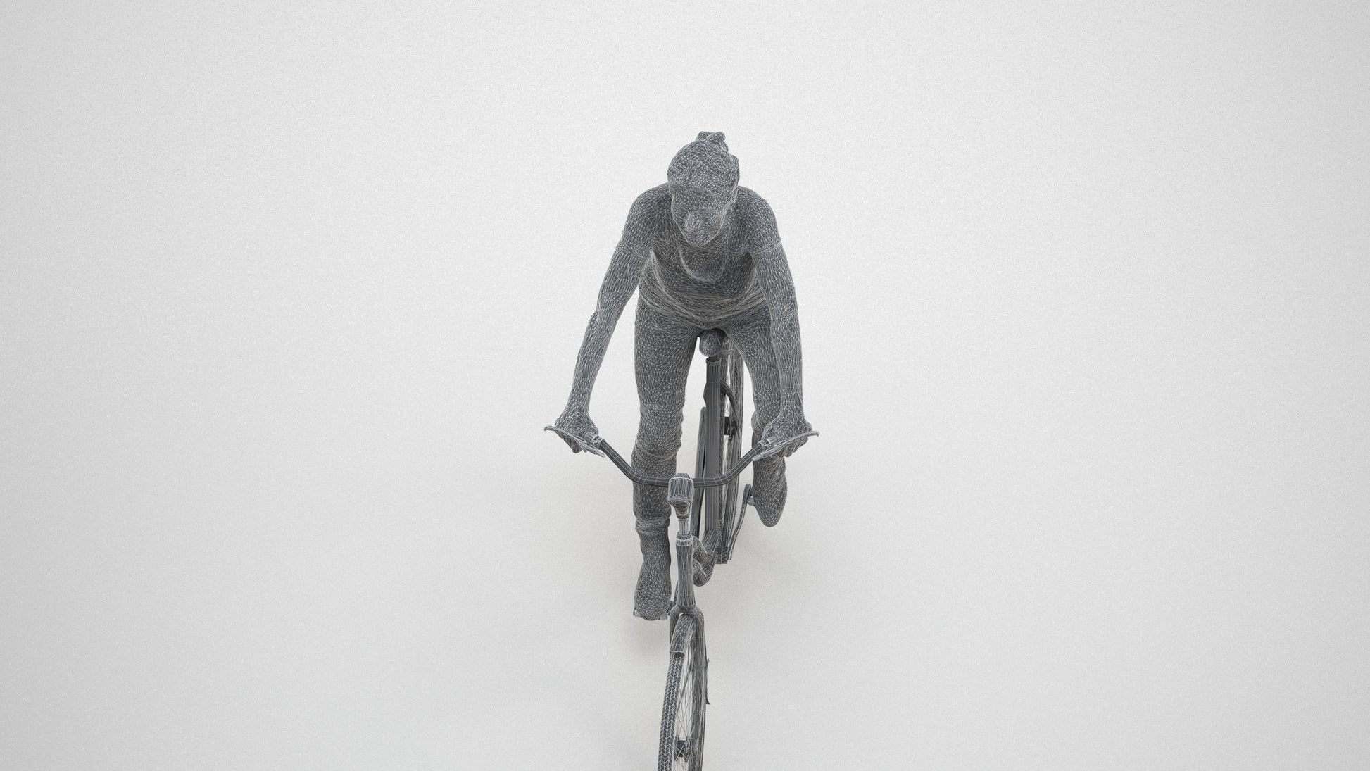 scanned 3D senior woman casual cycling, photogrammetry people for Enscape and V-Ray, wireframe three-quarter view
