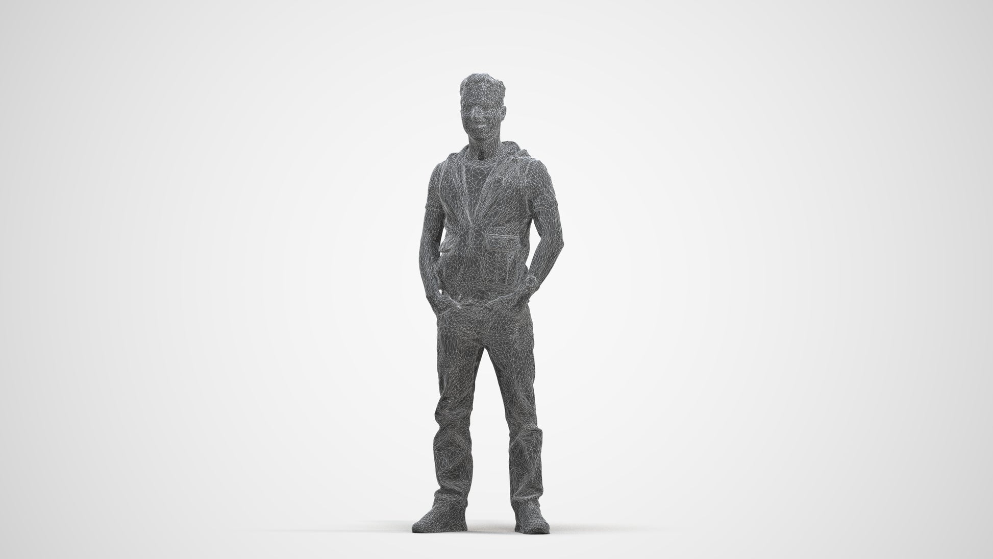 realistic 3D human man casual standing, archviz people FBX OBJ for Blender, three-quarter front view render