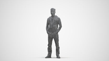 realistic 3D human man casual standing, archviz people FBX OBJ for Blender, three-quarter front view render