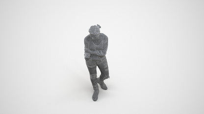 realistic 3D woman casual standing, scanned archviz people for Blender and 3ds Max, wireframe three-quarter view