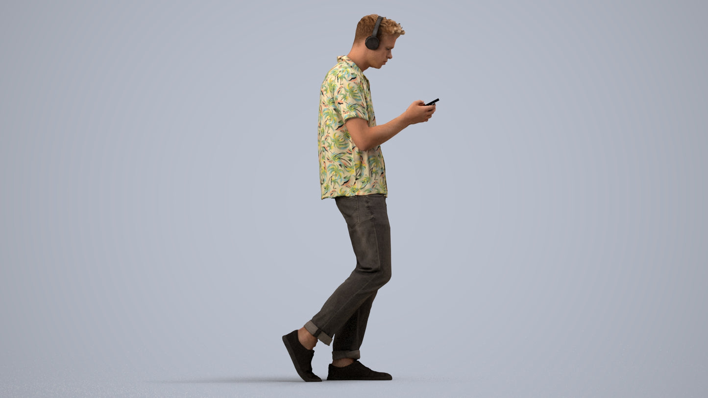 3D scanned man standing casual, photorealistic archviz people for Enscape and SketchUp, side view render
