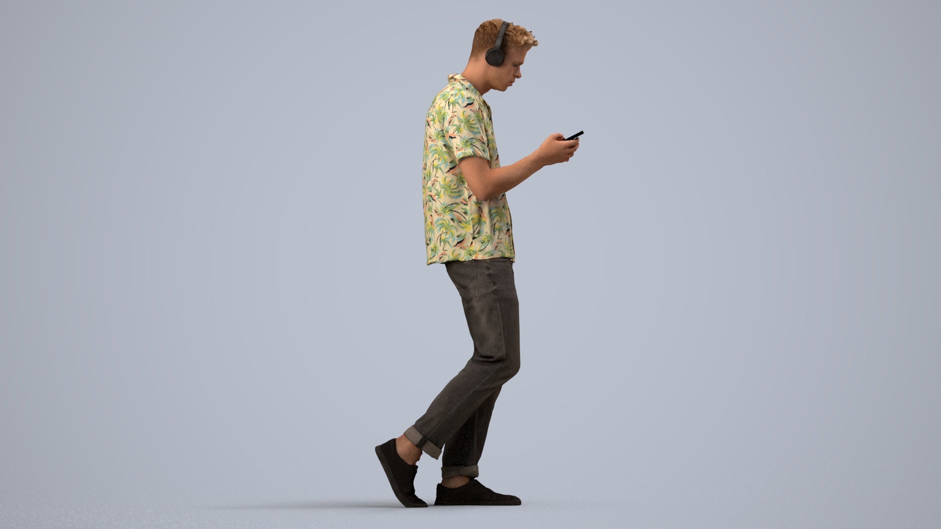3D scanned man standing casual, photorealistic archviz people for Enscape and SketchUp, side view render