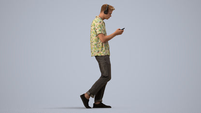 3D scanned man standing casual, photorealistic archviz people for Enscape and SketchUp, side view render