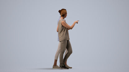 3D human model woman casual couple, photogrammetry scanned person for archviz, side view render