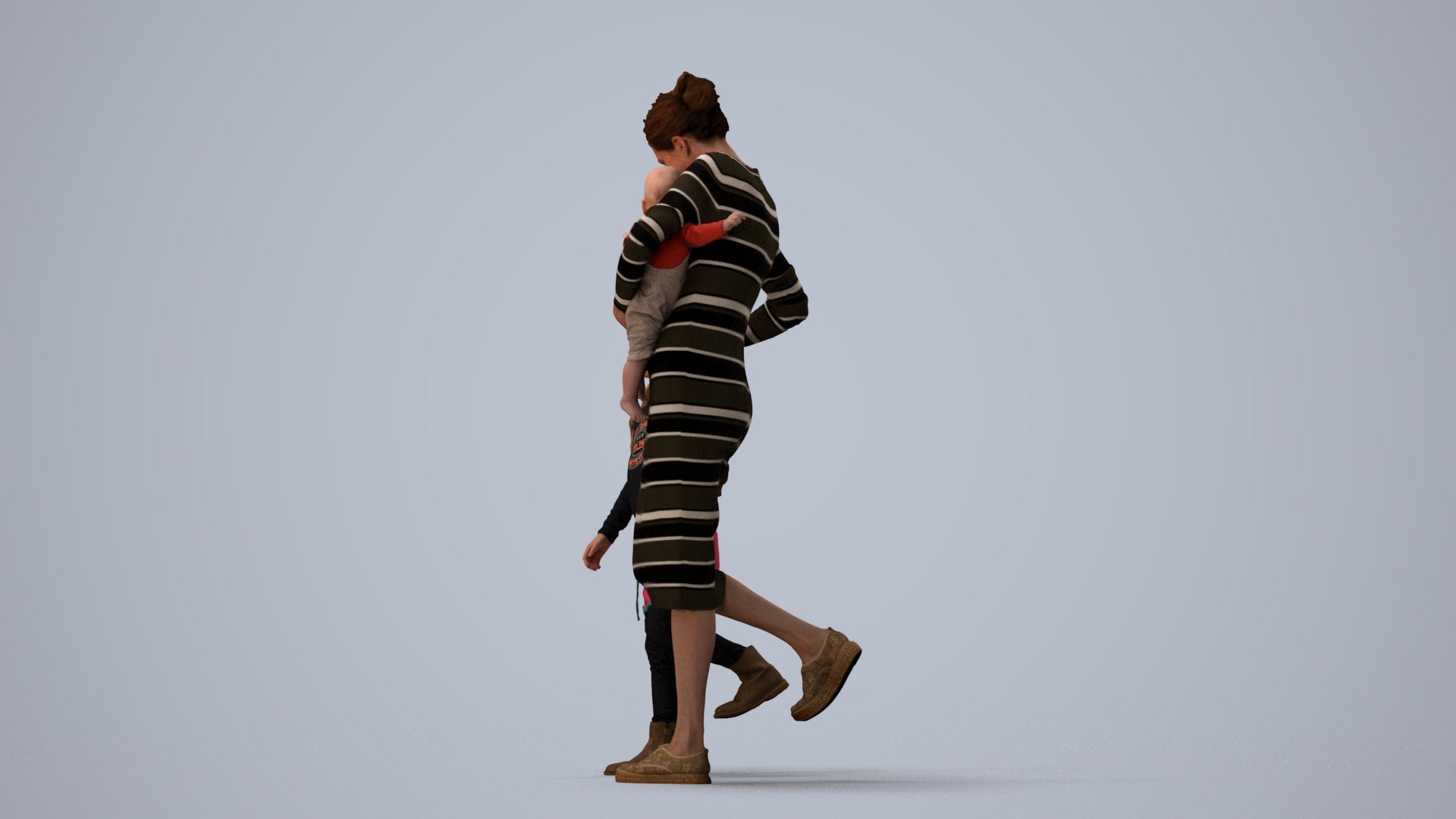 realistic 3D people girl casual kids, render-ready for V-Ray and Corona, FBX OBJ, three-quarter view render