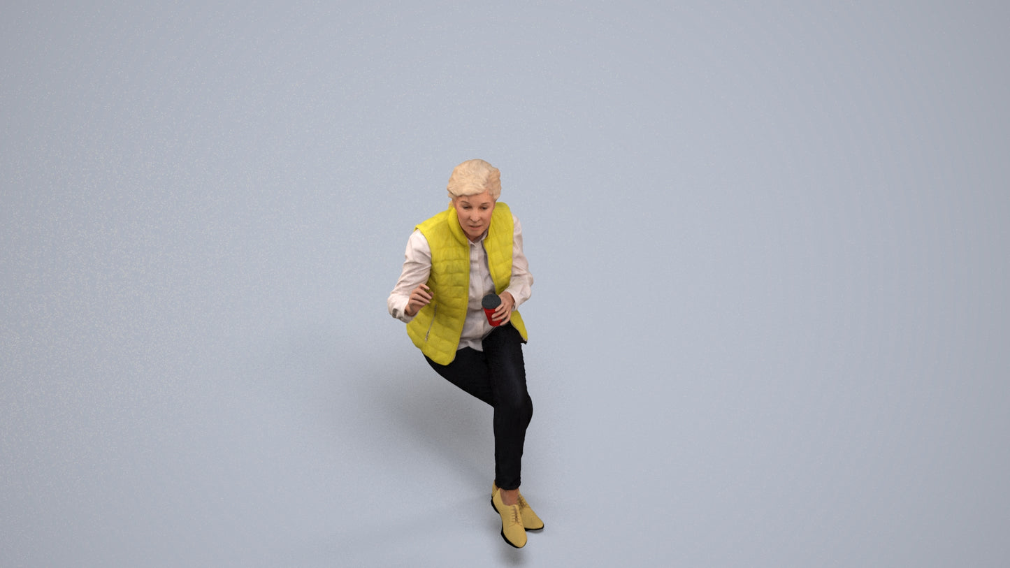 realistic 3D people senior woman casual sitting, render-ready for V-Ray and Corona, FBX OBJ, back view render