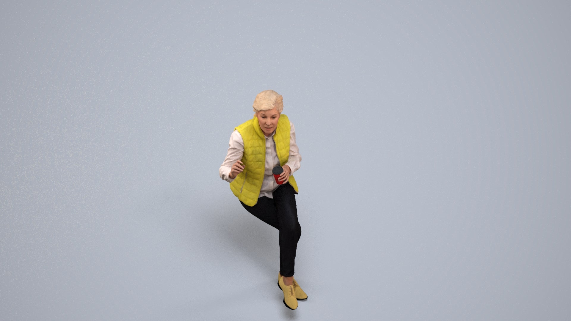 realistic 3D people senior woman casual sitting, render-ready for V-Ray and Corona, FBX OBJ, back view render