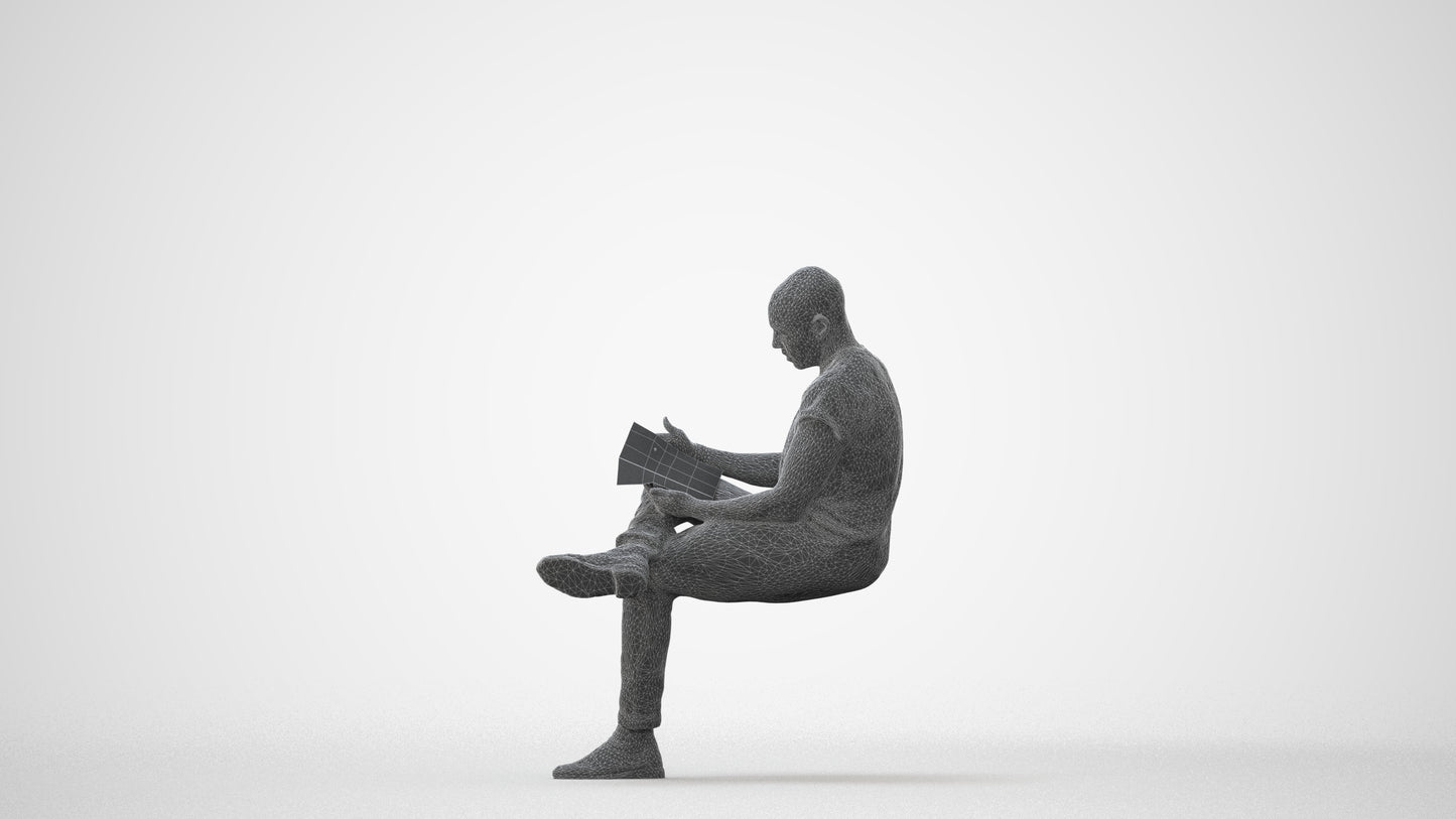 realistic 3D people man casual sitting, render-ready for V-Ray and Corona, FBX OBJ, square thumbnail