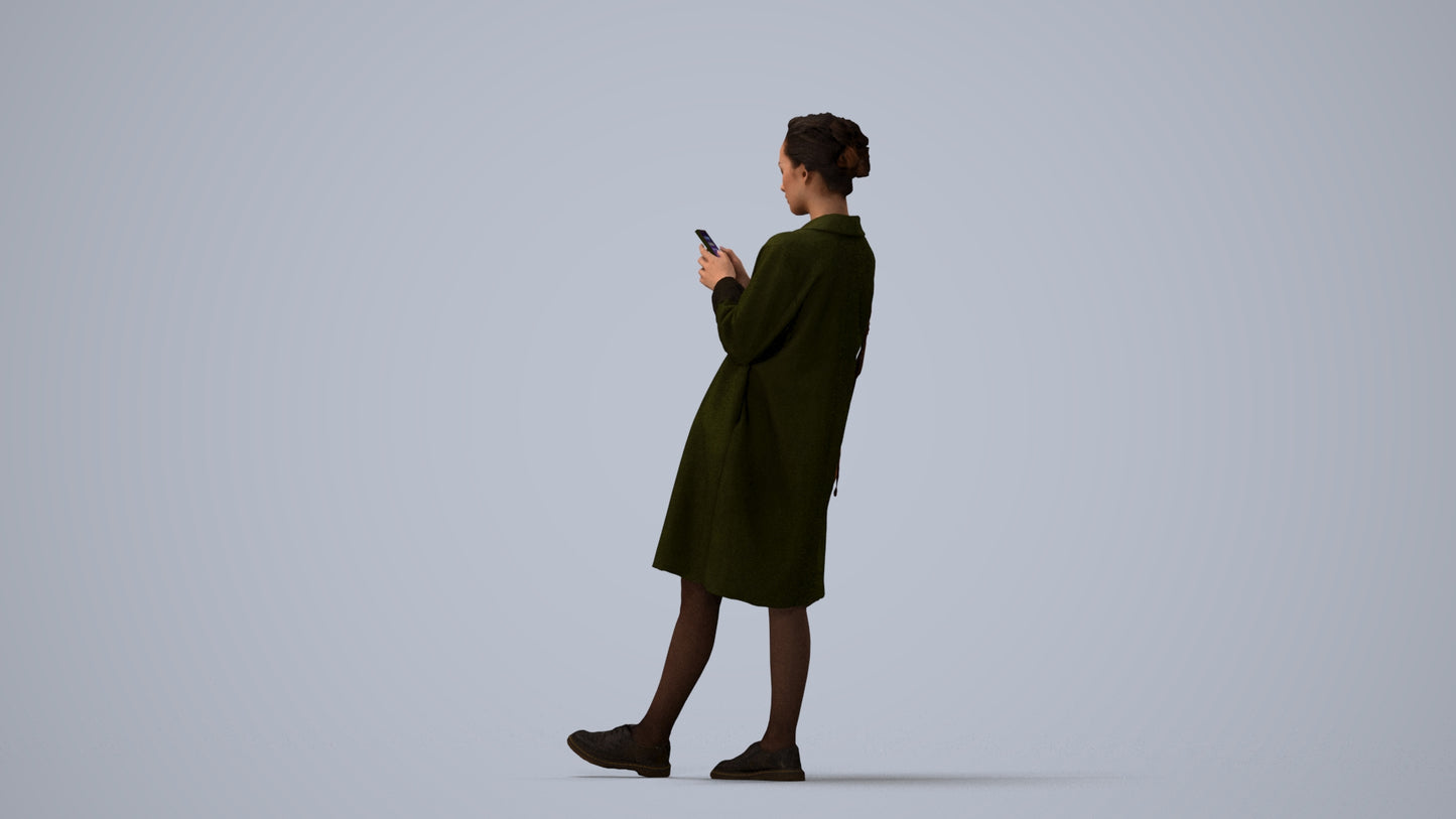 realistic 3D people woman casual standing, render-ready for V-Ray and Corona, FBX OBJ, three-quarter view render
