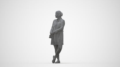 realistic 3D human woman casual standing, archviz people FBX OBJ for Blender, wireframe back view