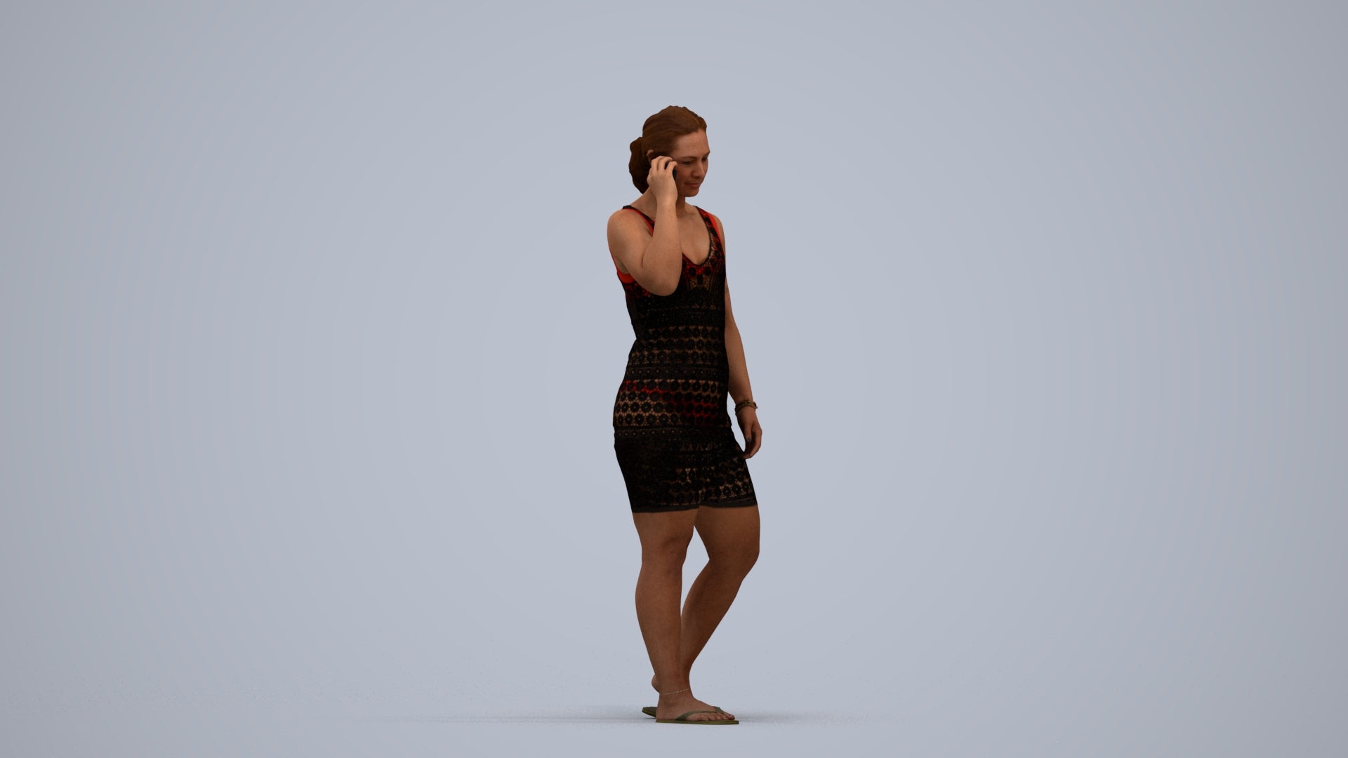 3D people model woman pool, scanned human for 3ds Max rendering, standing pose render