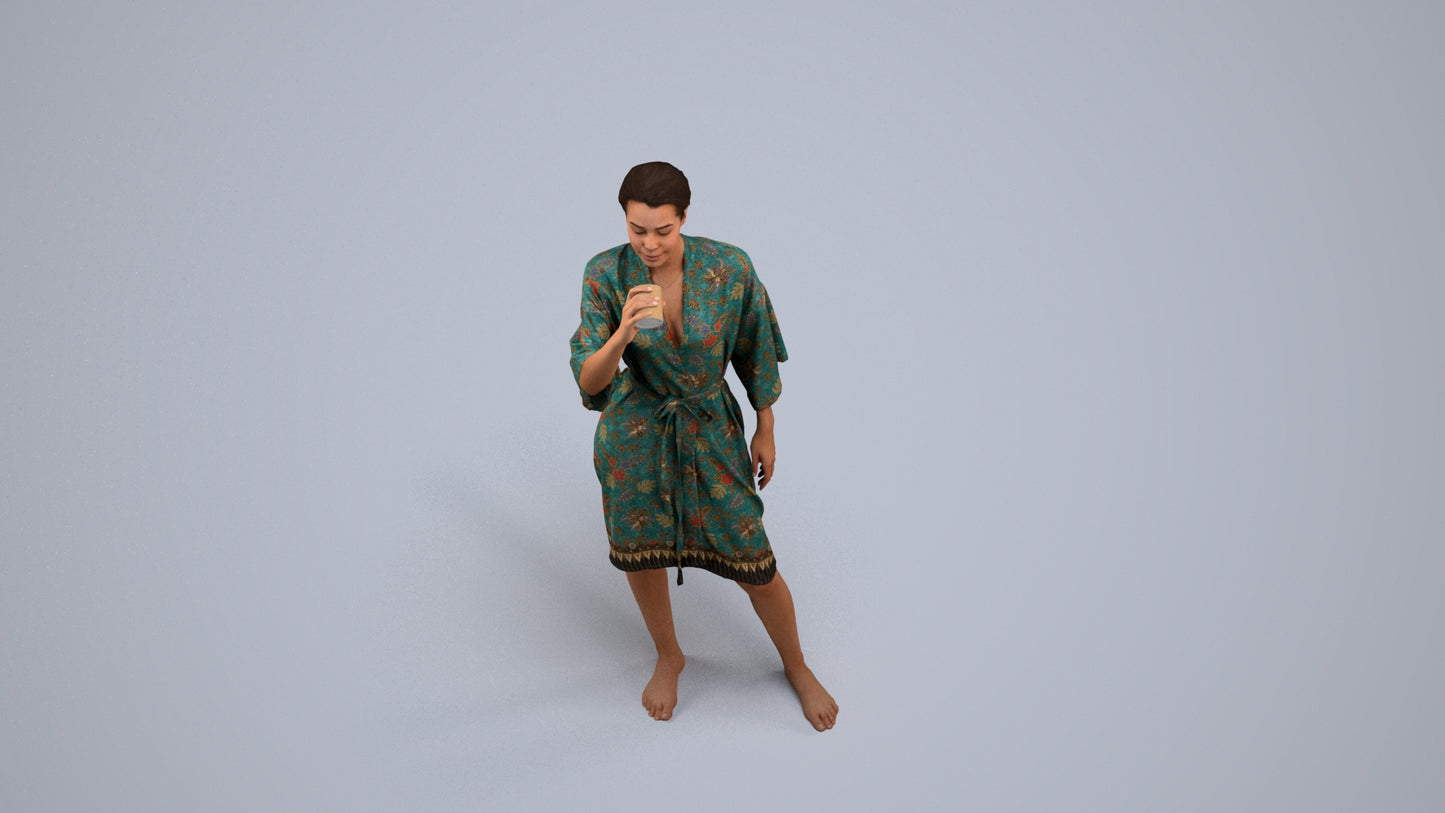 realistic 3D human woman bathroom, archviz people FBX OBJ for Blender, back view render