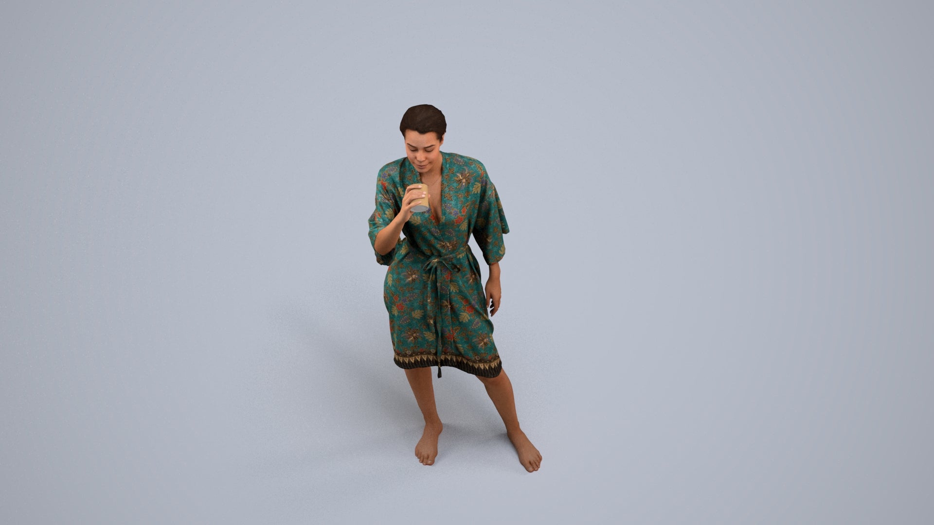 realistic 3D human woman bathroom, archviz people FBX OBJ for Blender, back view render