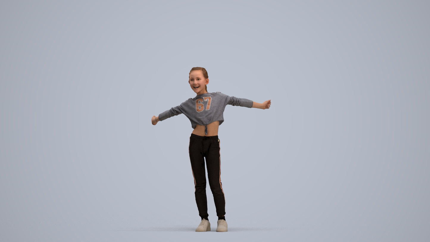 realistic 3D human girl casual kids, archviz people FBX OBJ for Blender, standing pose render