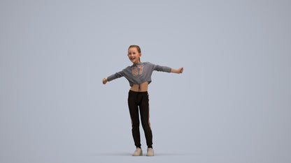 realistic 3D human girl casual kids, archviz people FBX OBJ for Blender, standing pose render