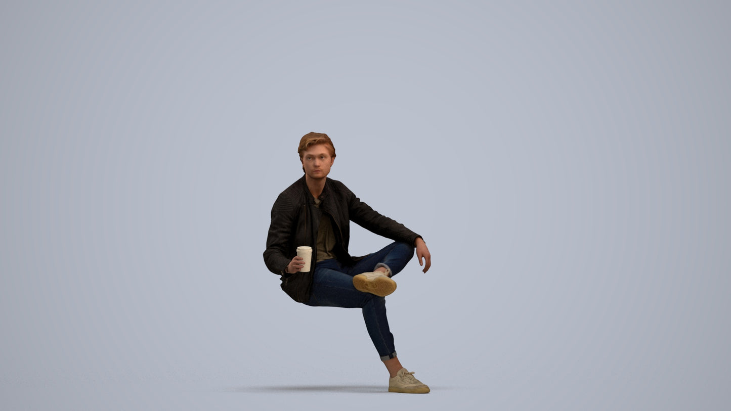 realistic 3D people man casual sitting, render-ready for V-Ray and Corona, FBX OBJ, standing pose render