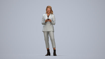 3D human model woman business, photogrammetry scanned person for archviz, top-down view render