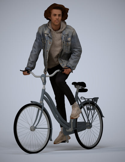 realistic 3D human man casual cycling, archviz people FBX OBJ for Blender