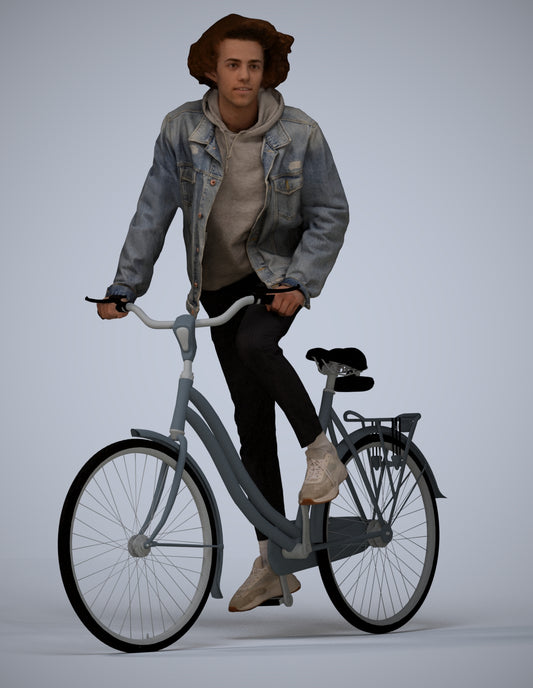 realistic 3D human man casual cycling, archviz people FBX OBJ for Blender