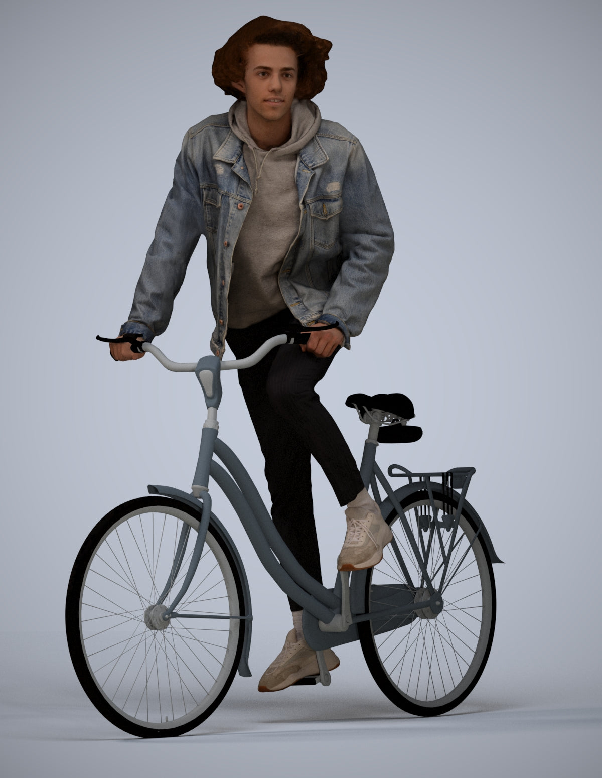 realistic 3D human man casual cycling, archviz people FBX OBJ for Blender