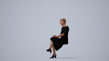 realistic 3D people woman business sitting, render-ready for V-Ray and Corona, FBX OBJ, three-quarter view render