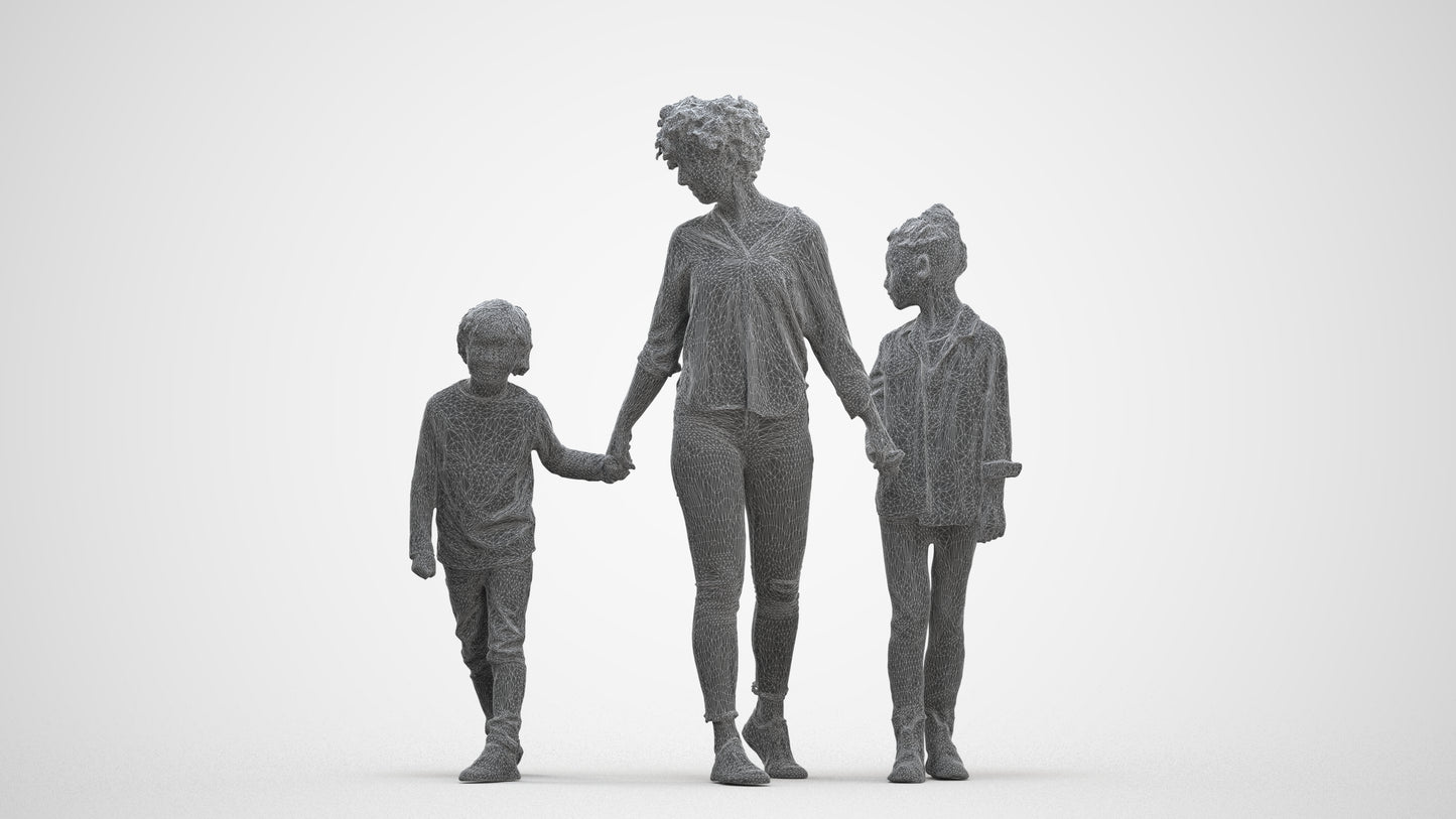 realistic 3D girl casual kids, scanned archviz people for Blender and 3ds Max, three-quarter front view render
