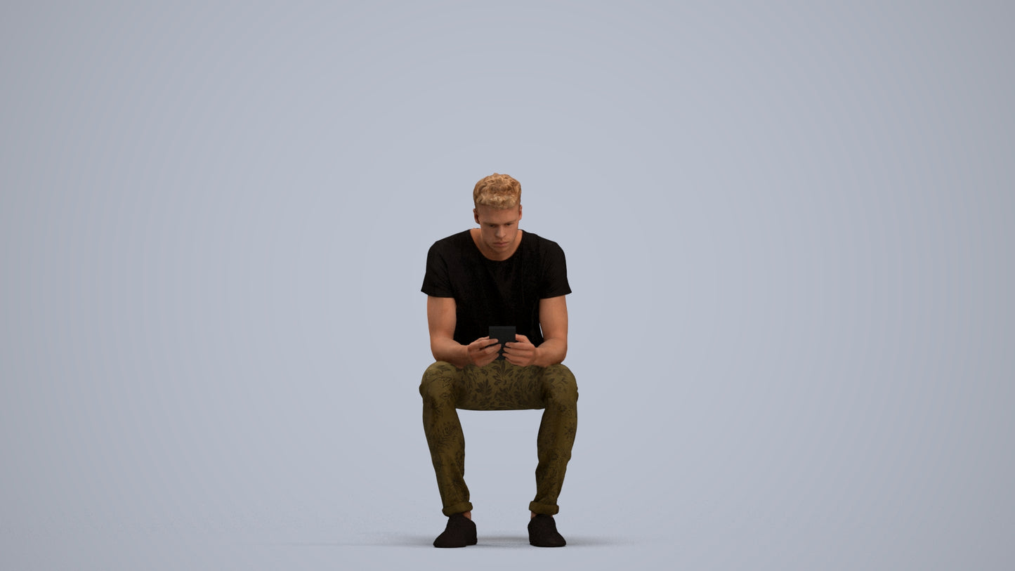 3D scanned man sitting casual, photorealistic archviz people for Enscape and SketchUp, standing pose render