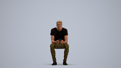 3D scanned man sitting casual, photorealistic archviz people for Enscape and SketchUp, standing pose render