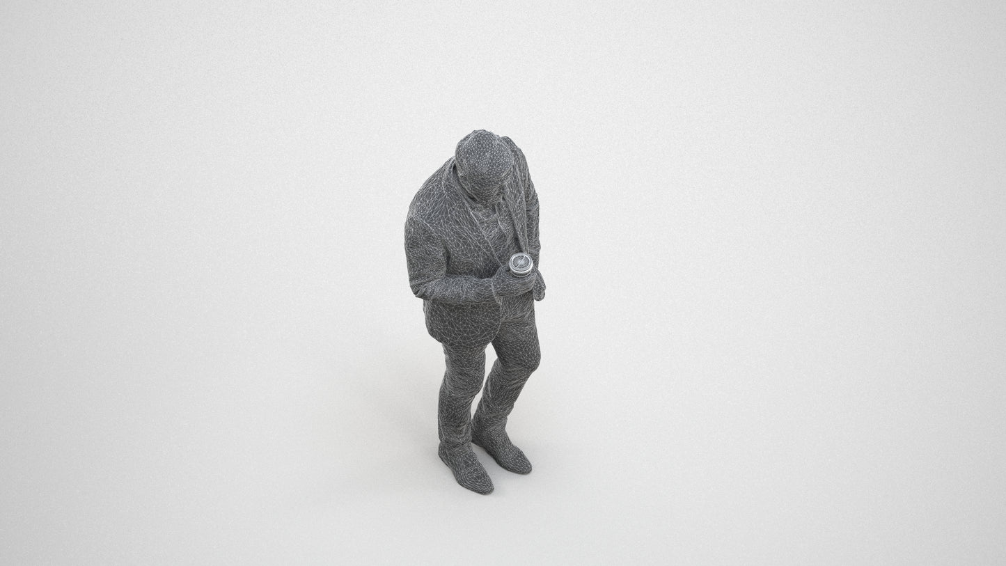 realistic 3D man business walking, scanned archviz people for Blender and 3ds Max, wireframe three-quarter view