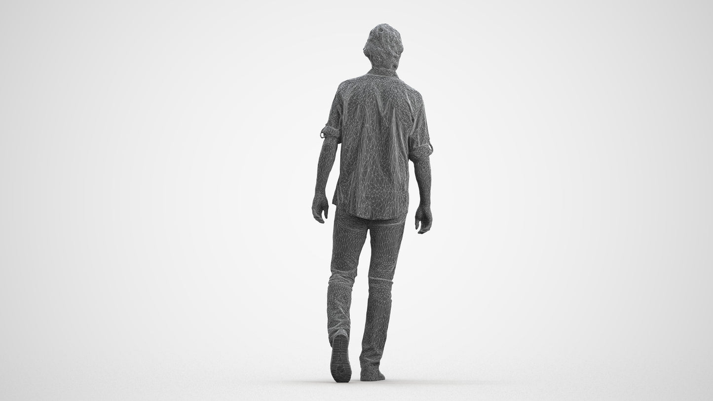 realistic 3D people man casual standing, render-ready for V-Ray and Corona, FBX OBJ, wireframe front view